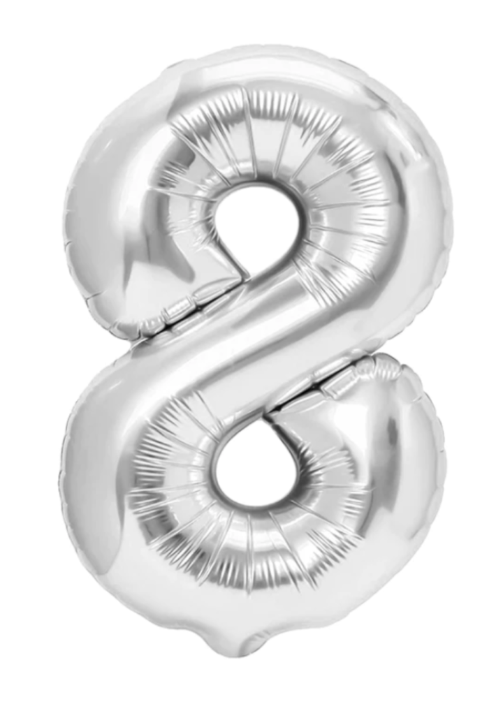 Balon cyfra "8" srebrna 100cm